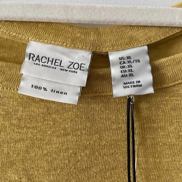 NWT Rachel Zoe Womens Mustard Yellow Short Sleeve Linen Comfort Top Size XL - Picture 3 of 6